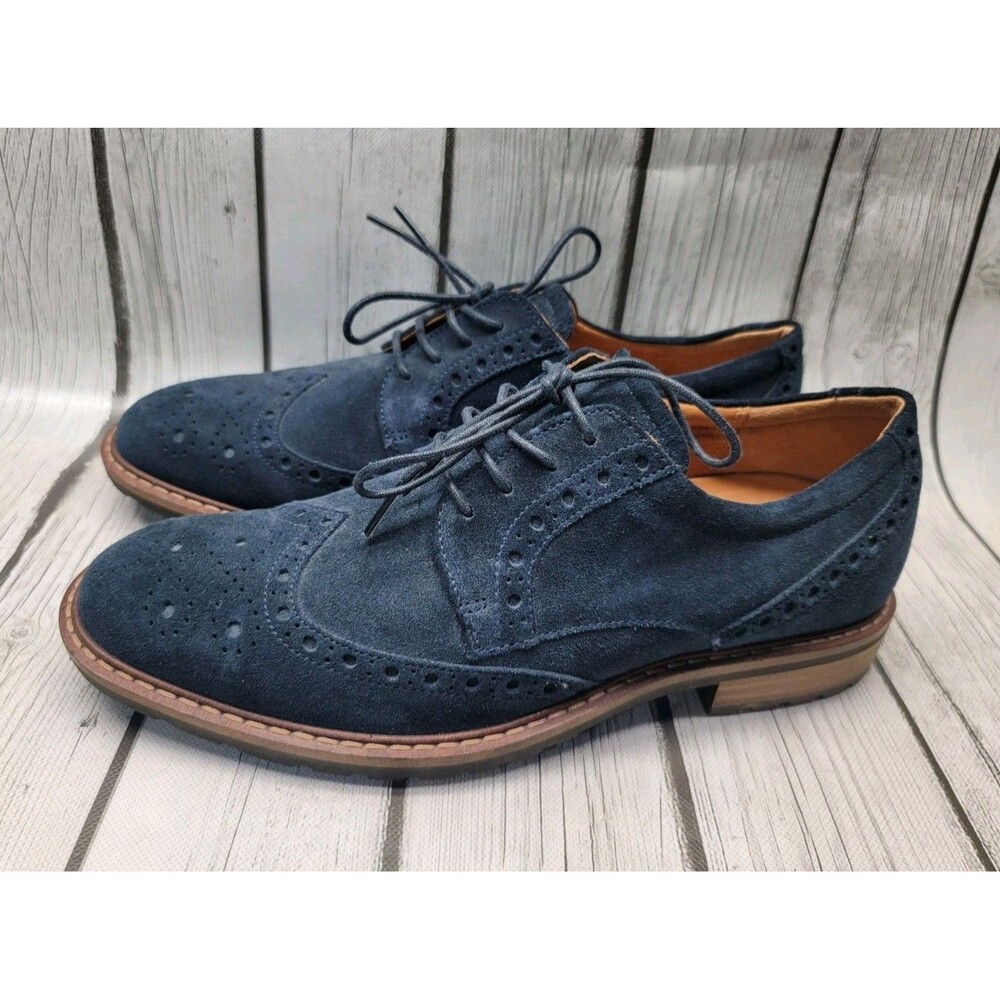 ECCO Vitrus Mens 7 US Navy Blue Suede Leather Wingtip Tie Oxford Brogues Shoes